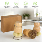 Bamboo Dish Brush Set with Holder, 2 Sisal & 1 Palm Scrub Brush