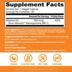 Doctor's Best Natural Vitamin K2 MK7 Supplement for Men & Women - Bone Health Support, 100 mcg Vitamin K-2 MK-7 Capsules with MenaQ7, Calcium Support, Non GMO, Vegan - 60 Veg Caps