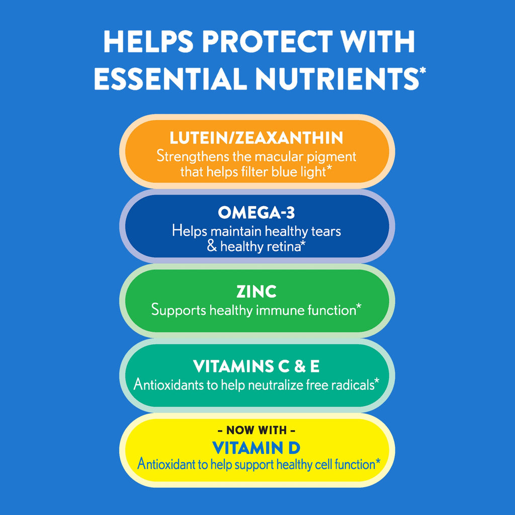Ocuvite 50+ Eye Vitamins, Lutein & Zeaxanthin Supplement, 90 Softgels | Eye health supplement for adults 50+, omega-3, zinc, vitamins C & E, supports macular health*, men & women