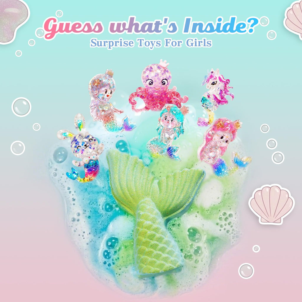 Mermaid Bath Bombs for Kids with Toys Inside, Gifts for 4-8 Year Old Girl