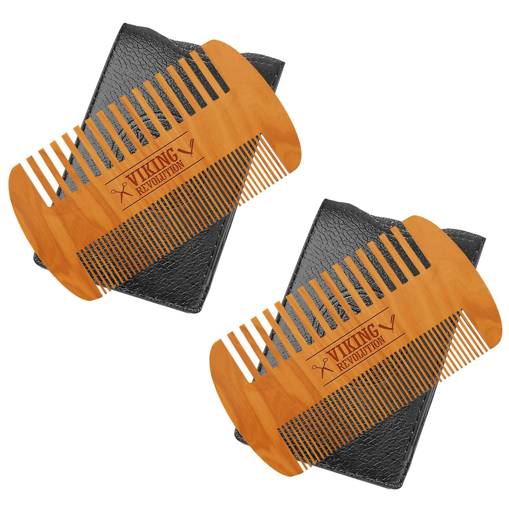 Viking Revolution Beard Comb and Beard Brush Set with Velvet Pouch | Includes Natural Boar Bristle Brush & Dual Action Pear Wood Comb - Velvet Travel Pouch Included - For Beards & Mustaches