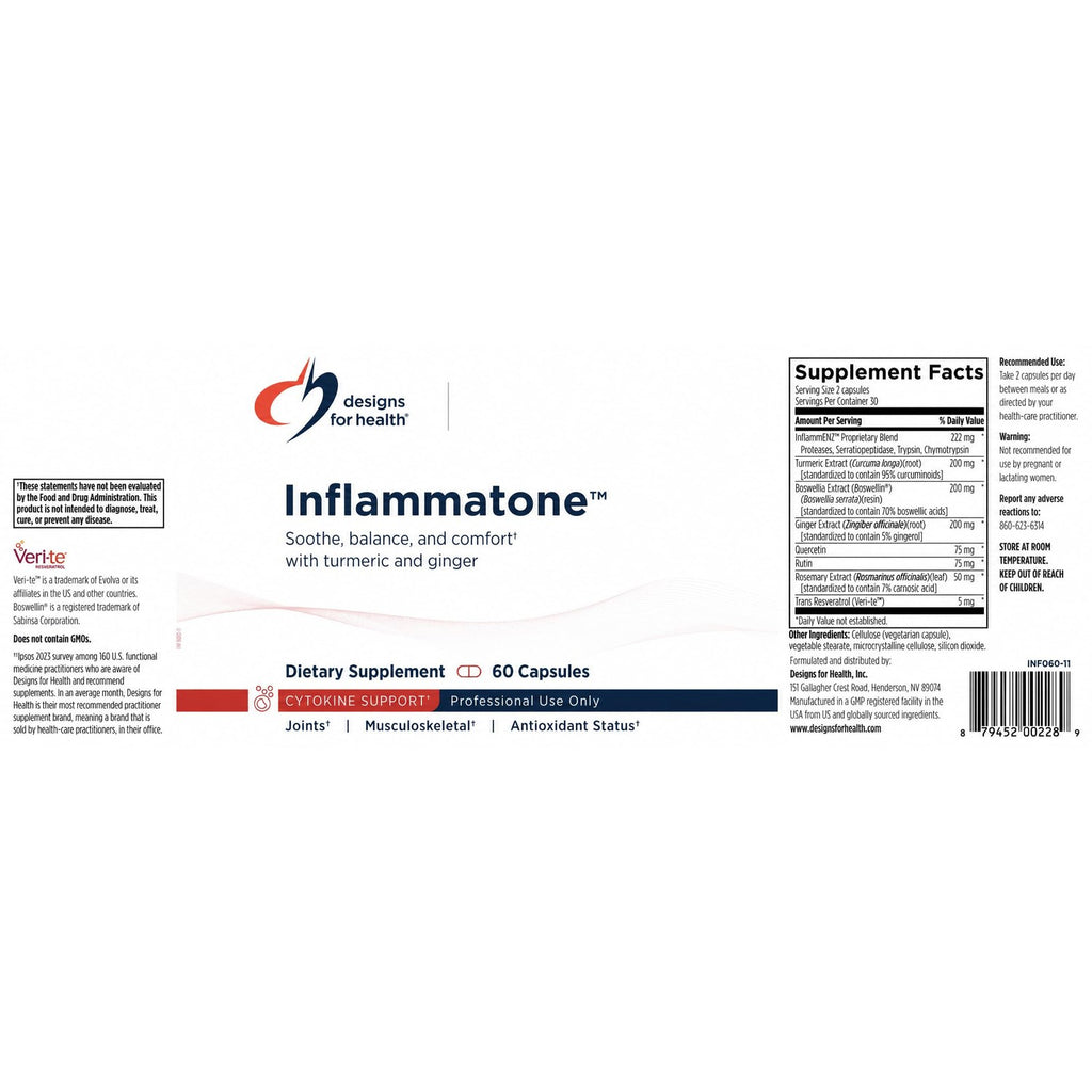 Designs for Health Inflammatone - Turmeric Supplements with Proteolytic Enzymes, Boswellia, Quercetin & Resveratrol (60 Capsules)