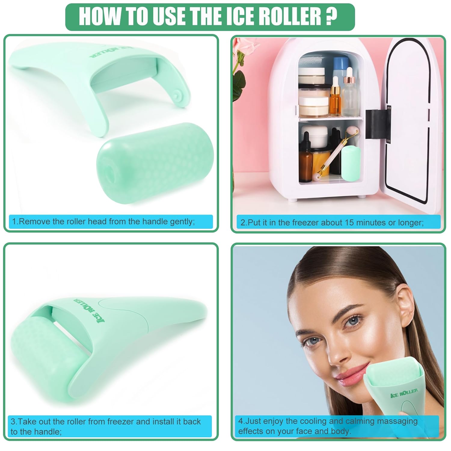 Buy now 2 Pack Ice Roller for Face and Body Massage, Facial Roller Skin Care Tool for Reduce Wrinkles and Puffiness, Migraine Pain Relief and Skin Tighten, Cold Therapy for Cooling and Calming.(Pink+Green) at indiglob india