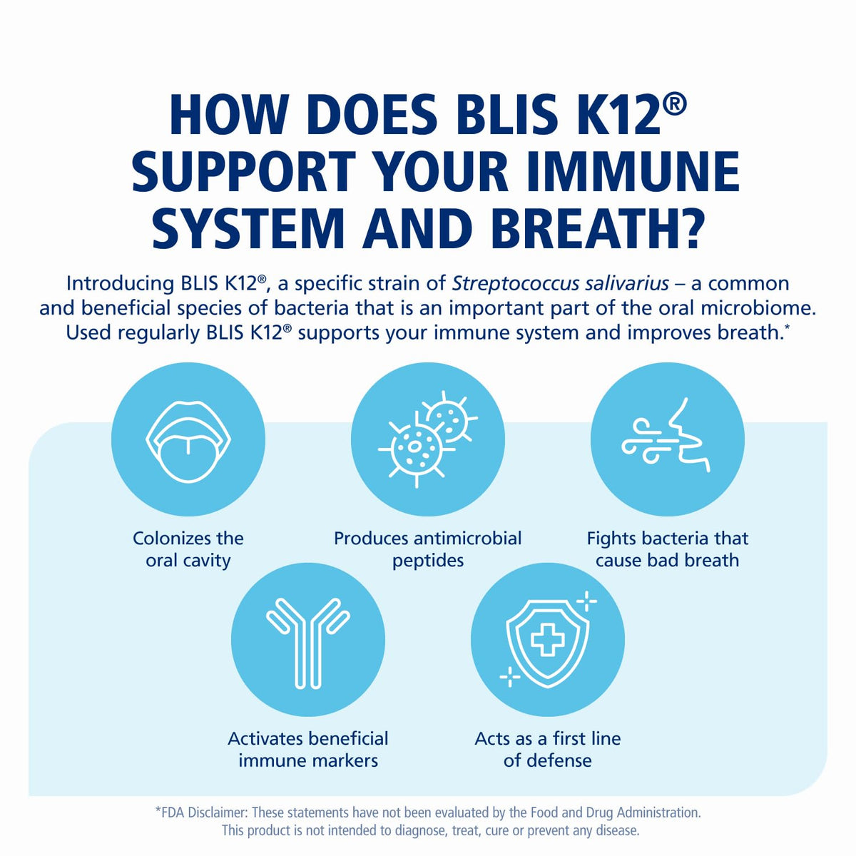 BLIS Throat Health Oral Probiotics K12 Immune Support, 60 Vanilla Lozenges
