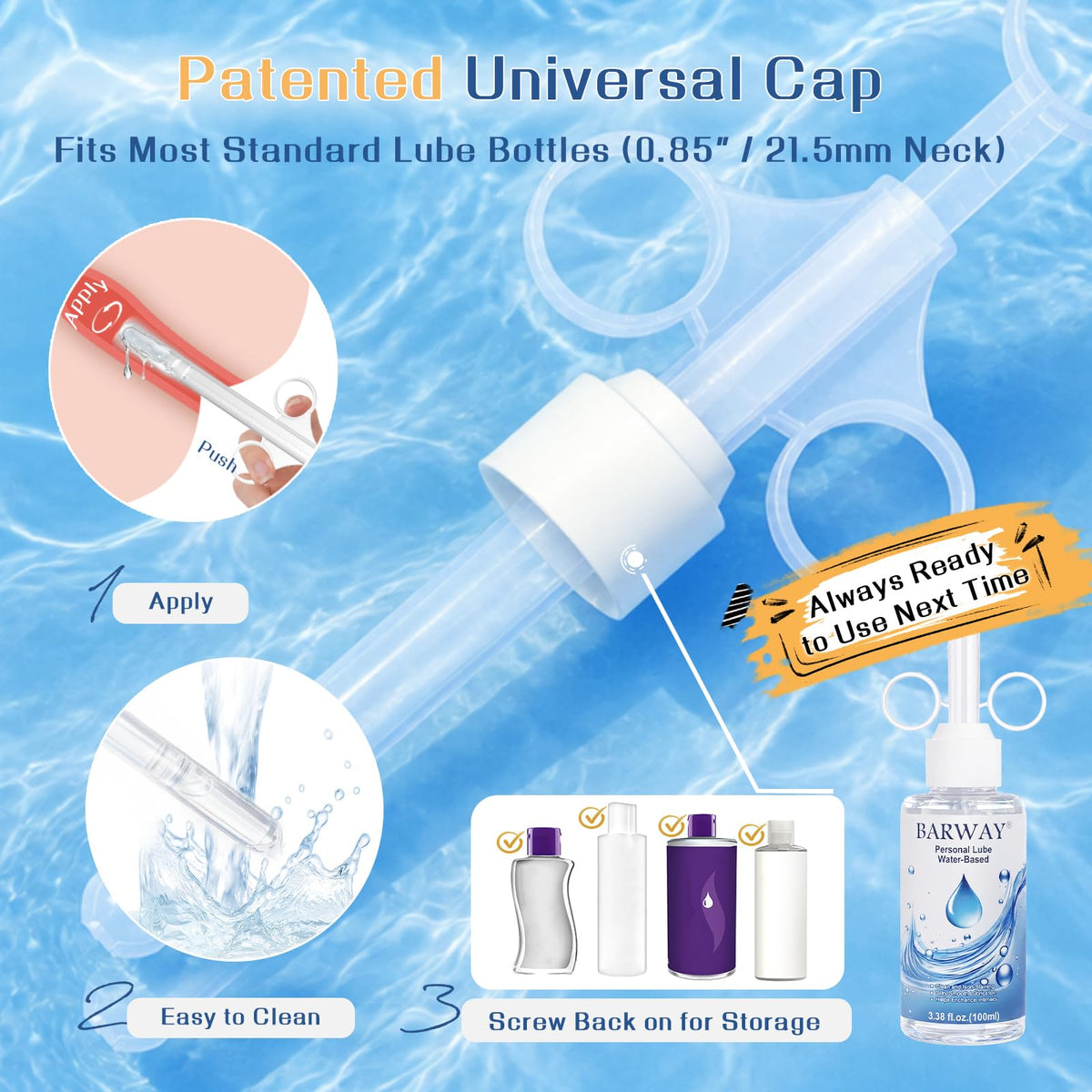 Water Based Lube with 10ml Applicator Injector, Anal Sex & Vaginal Lubricant for Privacy & Toys, Non-Sticky pH Balanced Personal Lubrification for Men, Women & Couples, 2 x 3.38 Fl Oz
