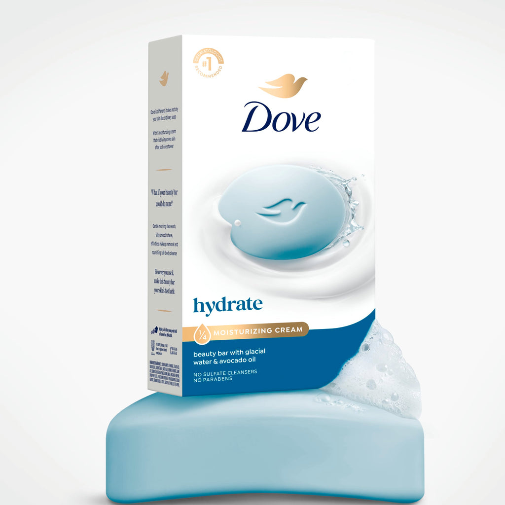 Dove Beauty Bar Soap , Glacial Water & Avocado Oil, I 6 Count 3.75 oz | Hydrating beauty bar with glacial water and avocado oil for refreshed, soft and healthy-looking skin