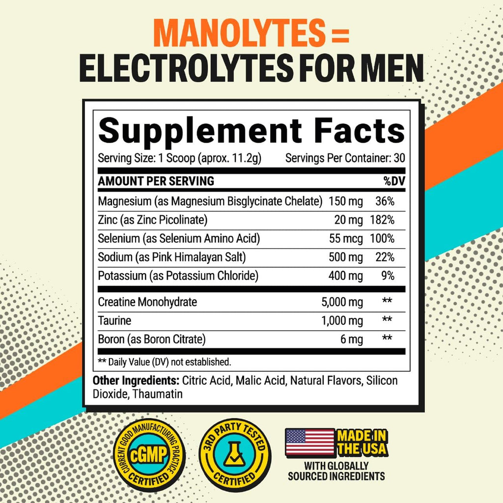 Electrolytes for Men - 5g Creatine Monohydrate, Taurine, Boron Citrate, Zinc Picolinate & Magnesium Bisglycinate - No Stevia Powder with Pink Himalayan Salt - Lemon Lightning, 30 Servings