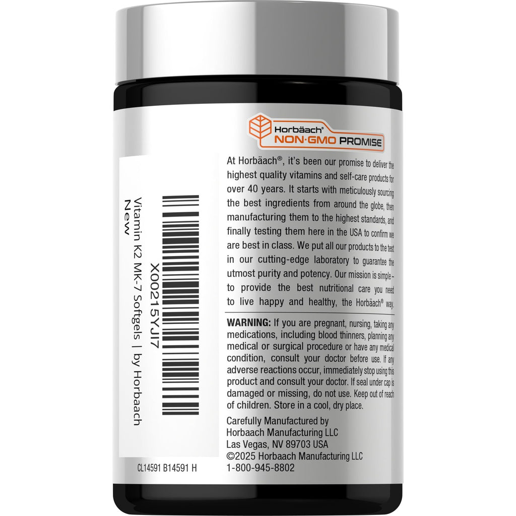 Horbäach Vitamin D3 K2 5000 iu | 100mcg MK-7 Complex | 180 Softgel Capsules | Non-GMO & Gluten Free Supplement