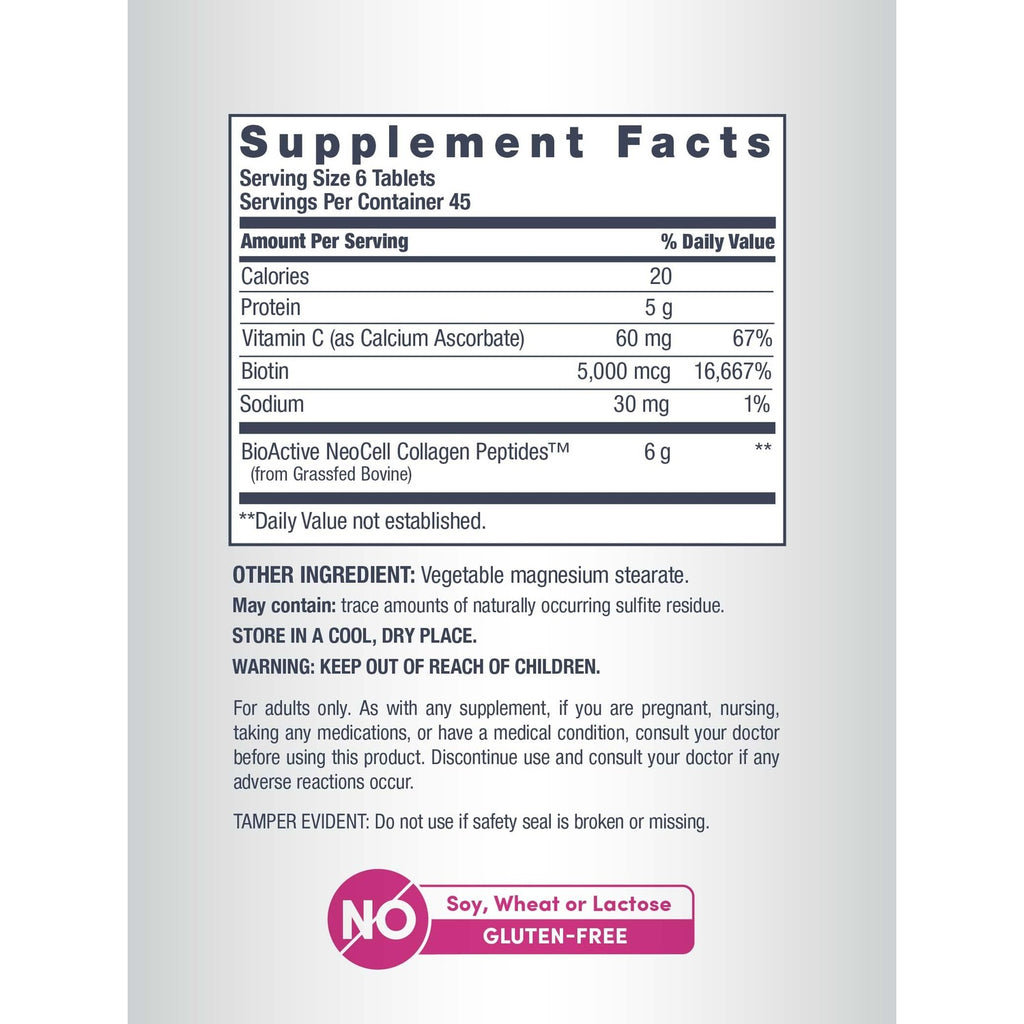 NeoCell Collagen Peptides Pills | 270 Caplets | with Vitamin C and Biotin | Grass Fed Bovine | Hair, Skin, & Nails | for Women and Men