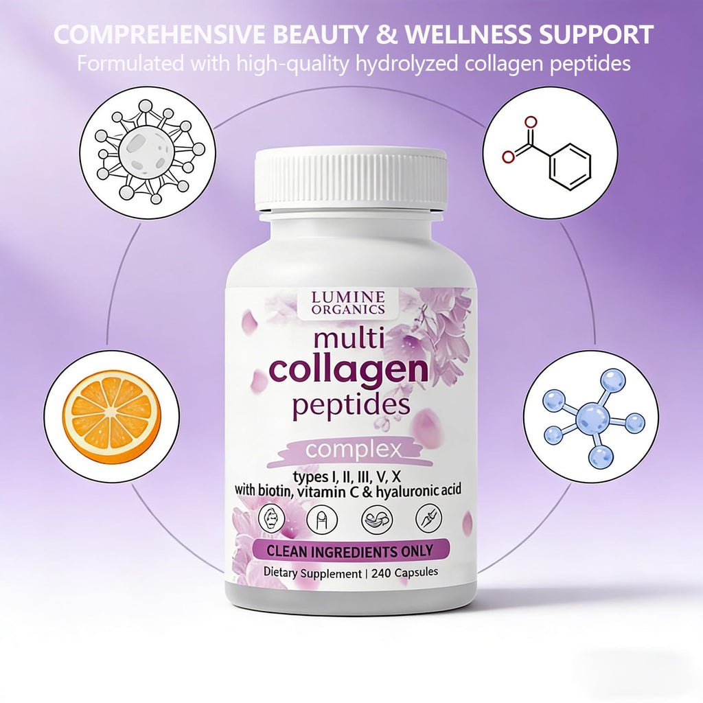 1PCSLumine Organics Collagen,Lumine Organics Collagen Peptides,240 Capsules