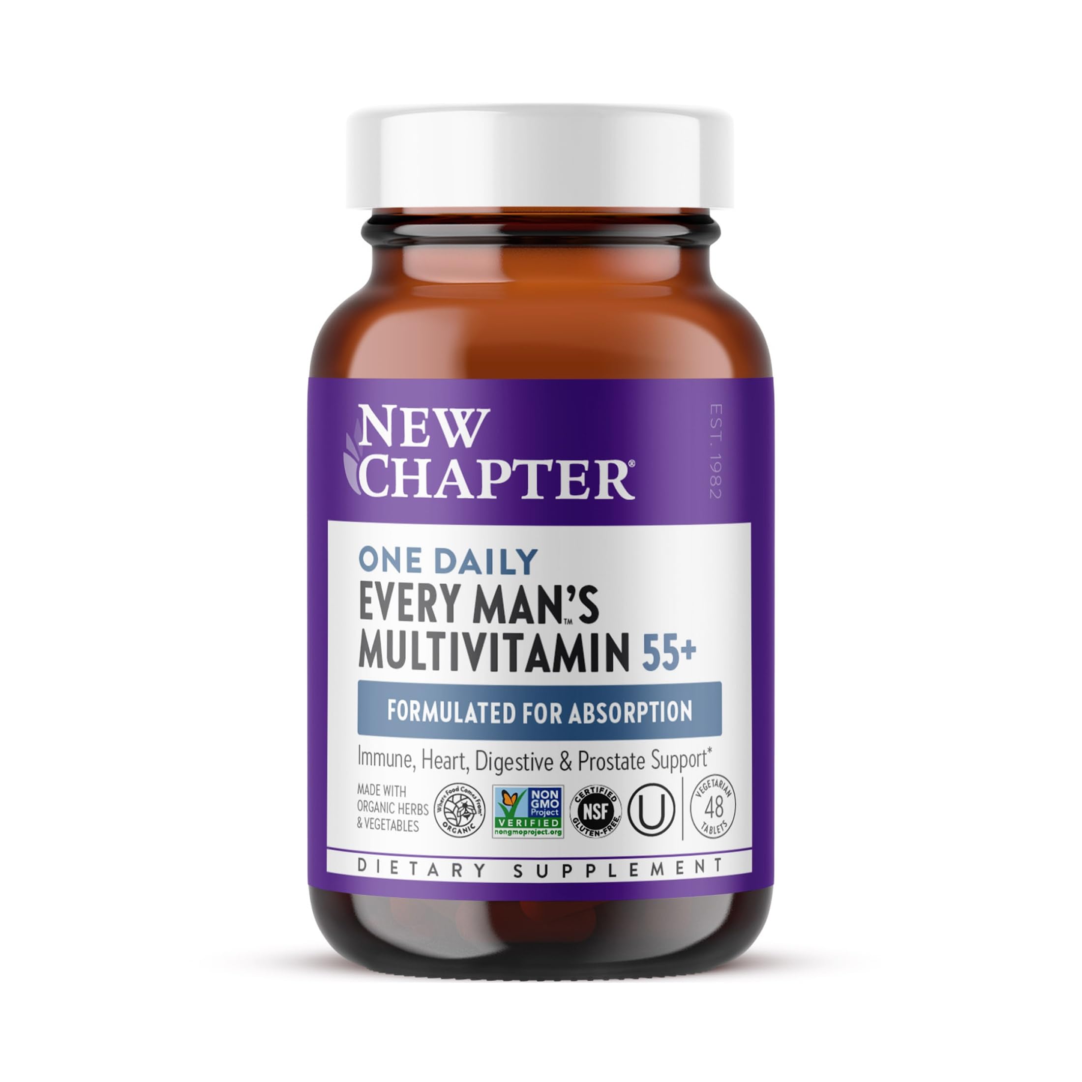 New Chapter Every Man's One Daily 55+ Multivitamin, 72 Tablets | Eyesight, Immune System and Cellular Energy Support with Astaxanthin and Saw Palmetto, Gluten Free and Vegetarian