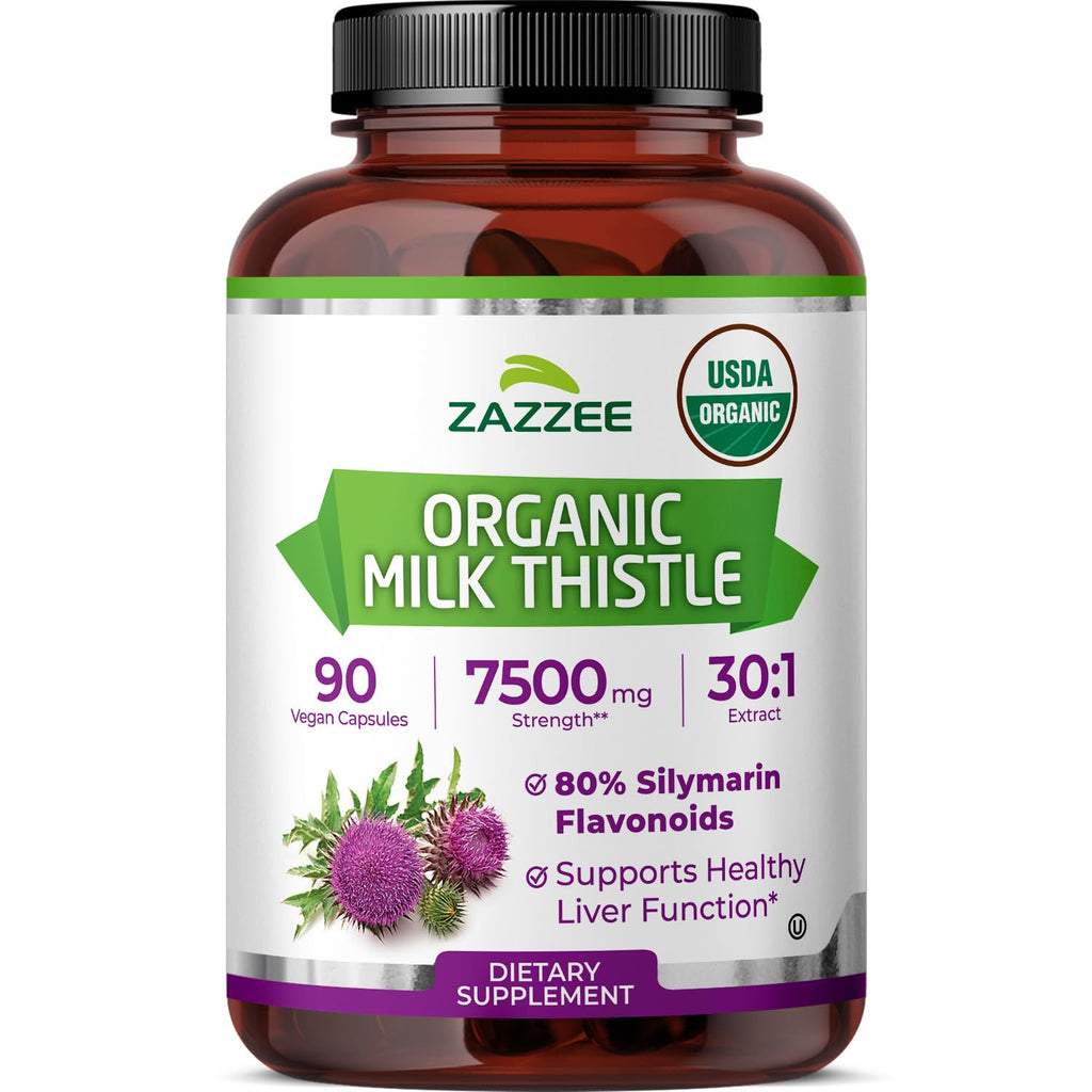 Zazzee USDA Organic Milk Thistle 30:1 Extract, 80% Silymarin, 120 Capsules | Vegan, 4 Month Supply, Certified Kosher, High Potency Liver & Antioxidant Support, Silybum Marianum, Non-GMO, Made in the USA