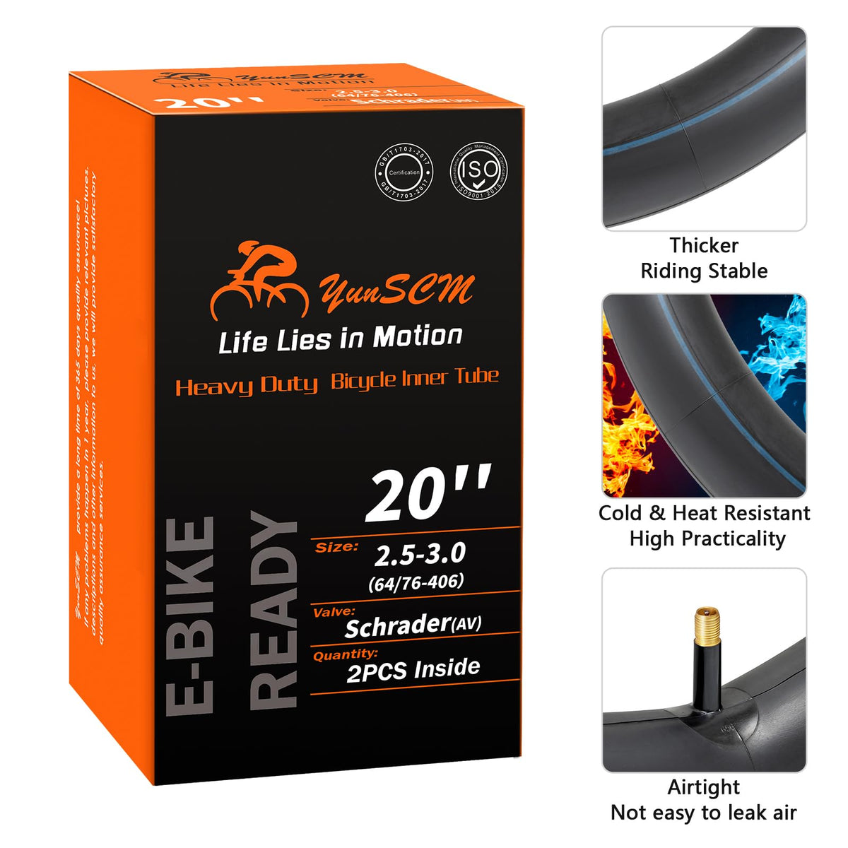 2-PCS 20x3 Heavy Duty E-Bike Tubes 20X2.50 20X2.60 20X3.0 AV32mm