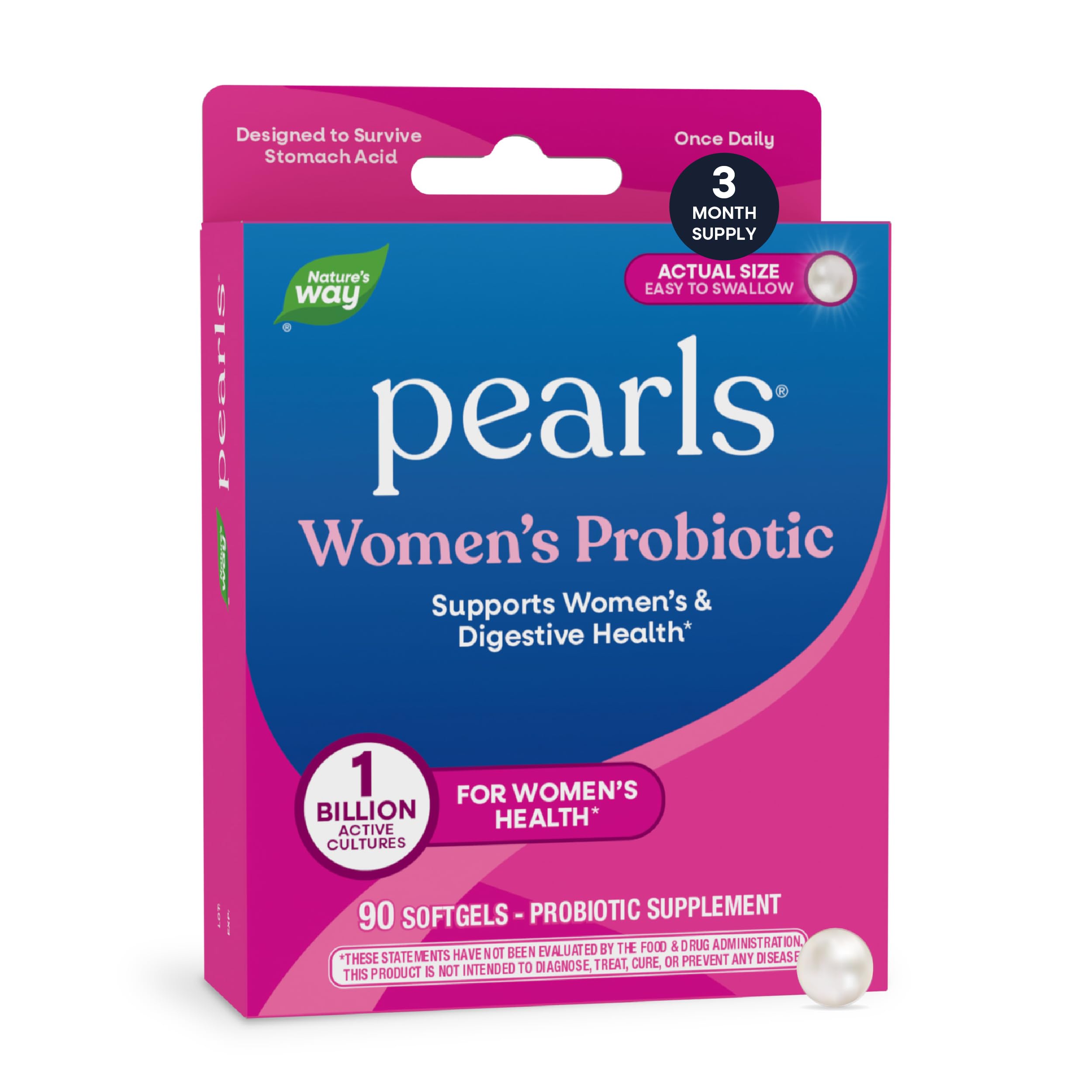 Nature's Way Women's Probiotic Pearls, Supports Vaginal Health*, 30 ct | Supports Vaginal & Digestive Health*, 1 Billion Live Cultures, Protects Against Occasional Bloating & Constipation*, Softgels
