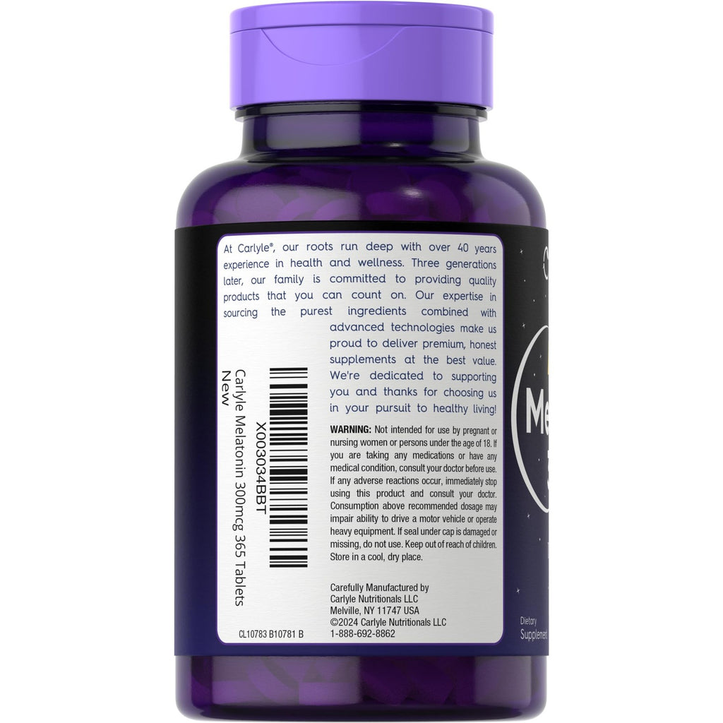 Carlyle Melatonin 300 mcg | 365 Tablets | Low Dose