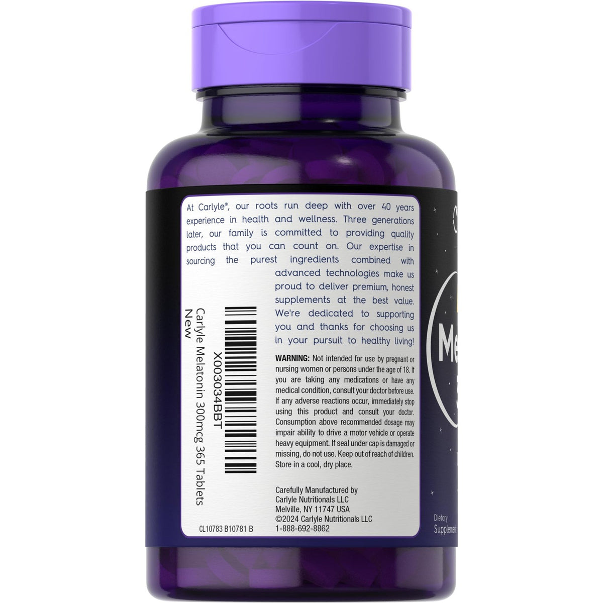 Carlyle Melatonin 300 mcg | 365 Tablets | Low Dose
