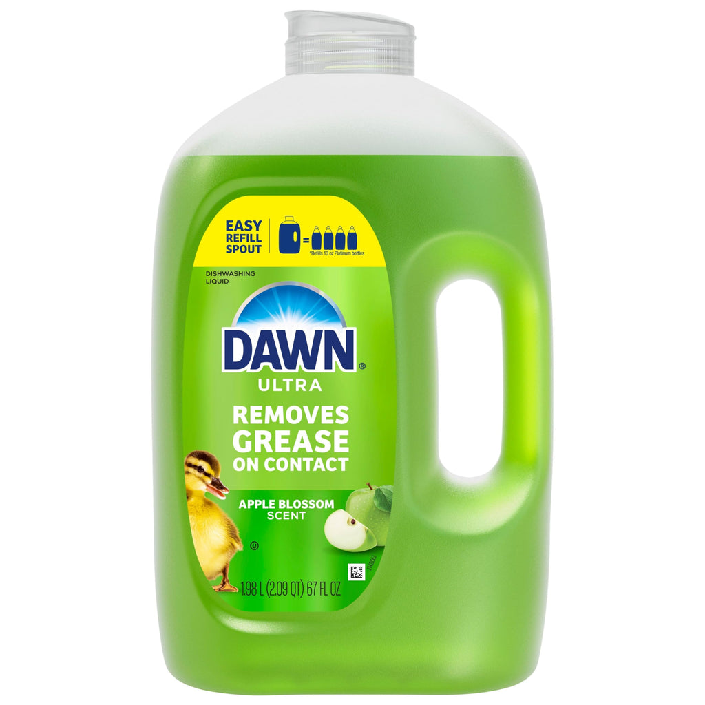 Dawn Ultra Dish Soap Refill Jug, Large Size Liquid Dishwashing Detergent, Powerful Dish Soap for Grease, Apple Blossom Scent, 67oz