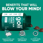 Goli Matcha Mind Cognitive Gummies with Cognizin Citicoline - 250mg Citicoline Plus Matcha Powder - Brain Health and Focus Support - Vegan, Non-GMO, Gluten-Free, 180 Count (3 Pack)