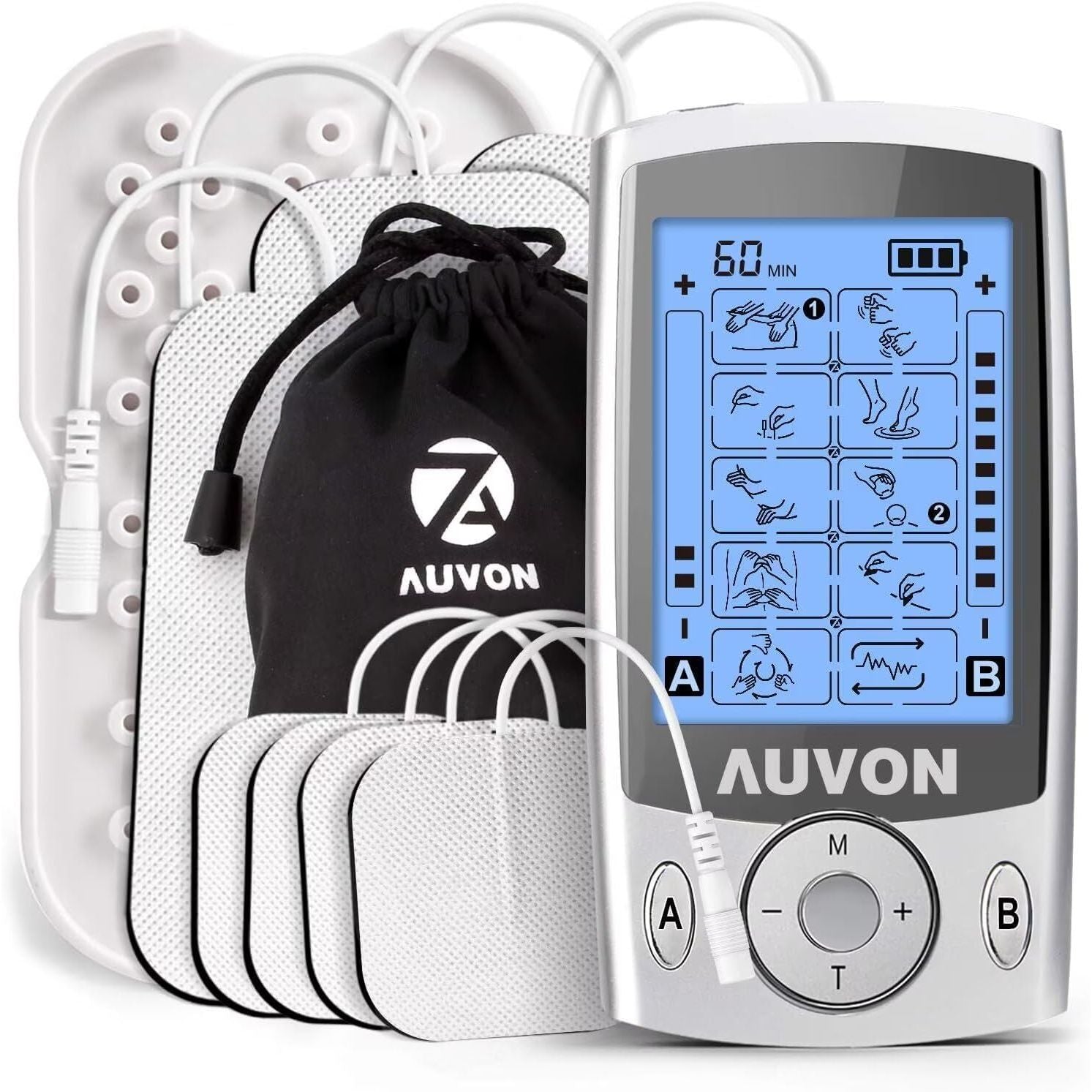 Buy now AUVON Dual Channel TENS Unit Muscle Stimulator Machine with 20 Modes, 2" and 2"x4" TENS Unit Electrode Pads at indiglob india