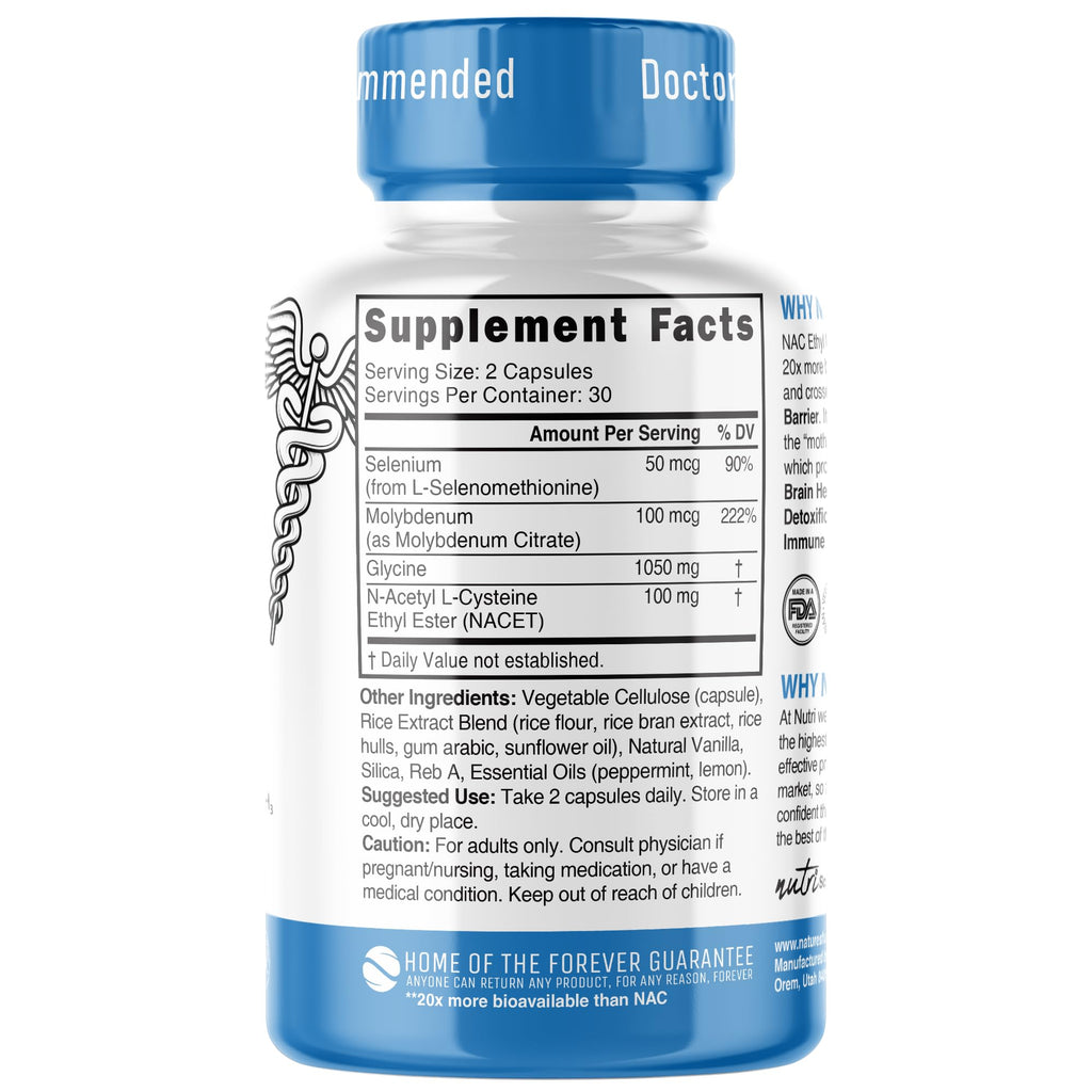 Nutri Neuro NAC N-Acetyl Cysteine Ethyl Ester 600mg - NACET - 60 Caps