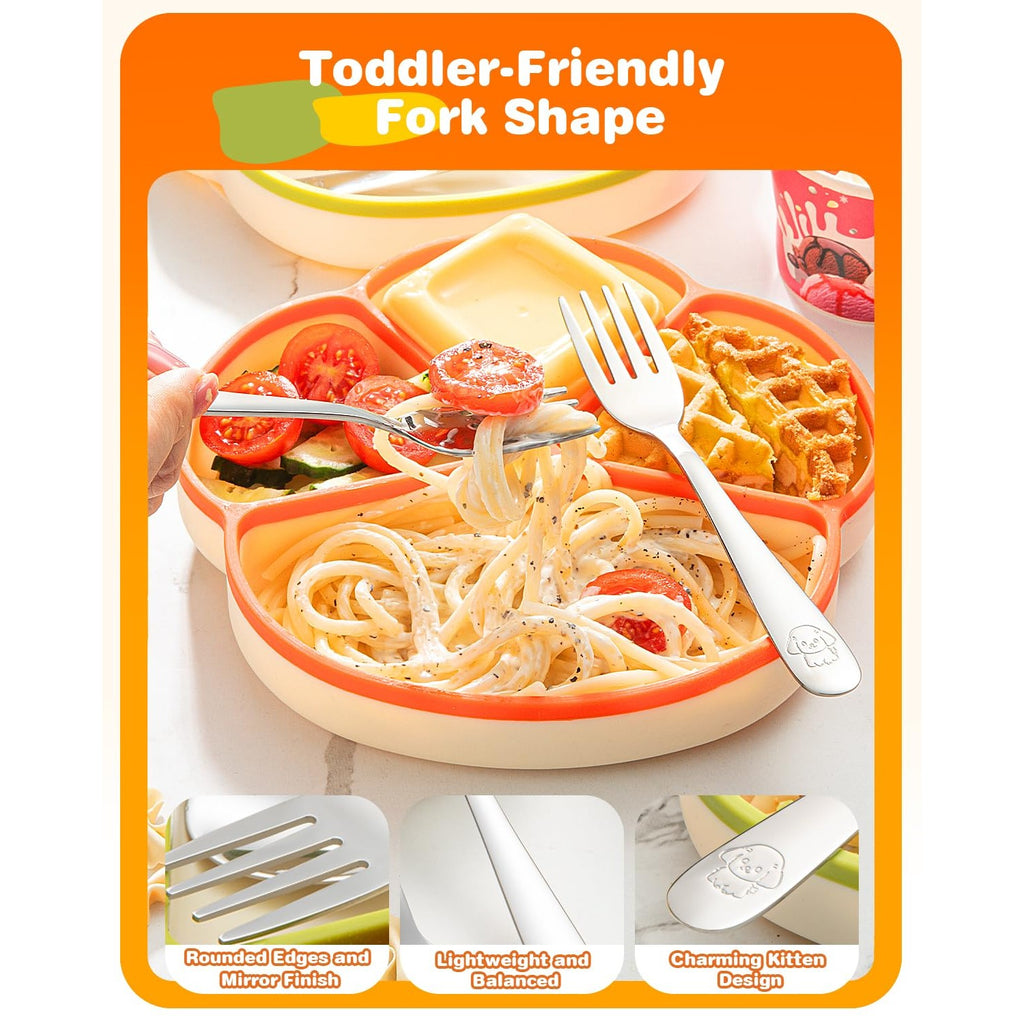 8-Piece Toddler Utensils Set, Food Grade Stainless Steel Kids Silverware Set Including Forks and Spoons, Child-Sized, Dishwasher Safe