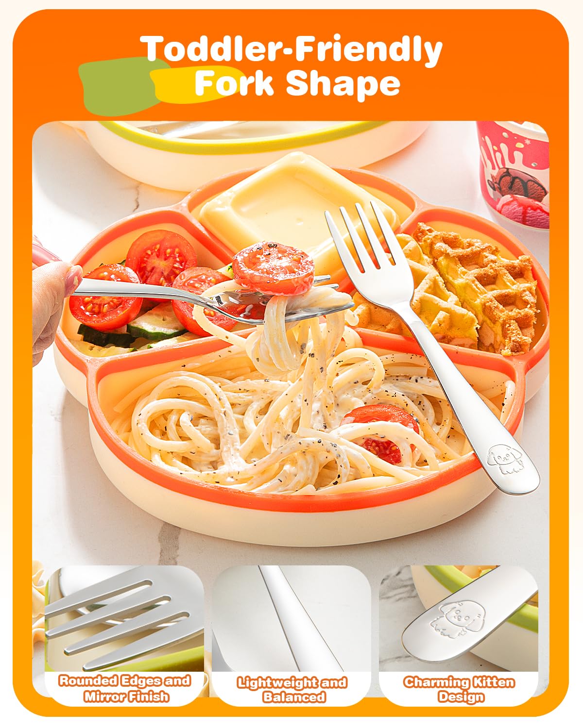 8-Piece Toddler Utensils Set, Food Grade Stainless Steel Kids Silverware Set Including Forks and Spoons, Child-Sized, Dishwasher Safe