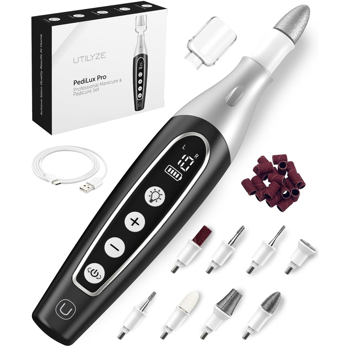 UTILYZE PediLux Pro Professional Manicure Pedicure Kit, Thick Toenail Grinder, Cordless Electric Nail File Drill, Toe Nail for Dremel Tool, Filer, Sander, Remove Callus for Humans, Men, Women, Seniors