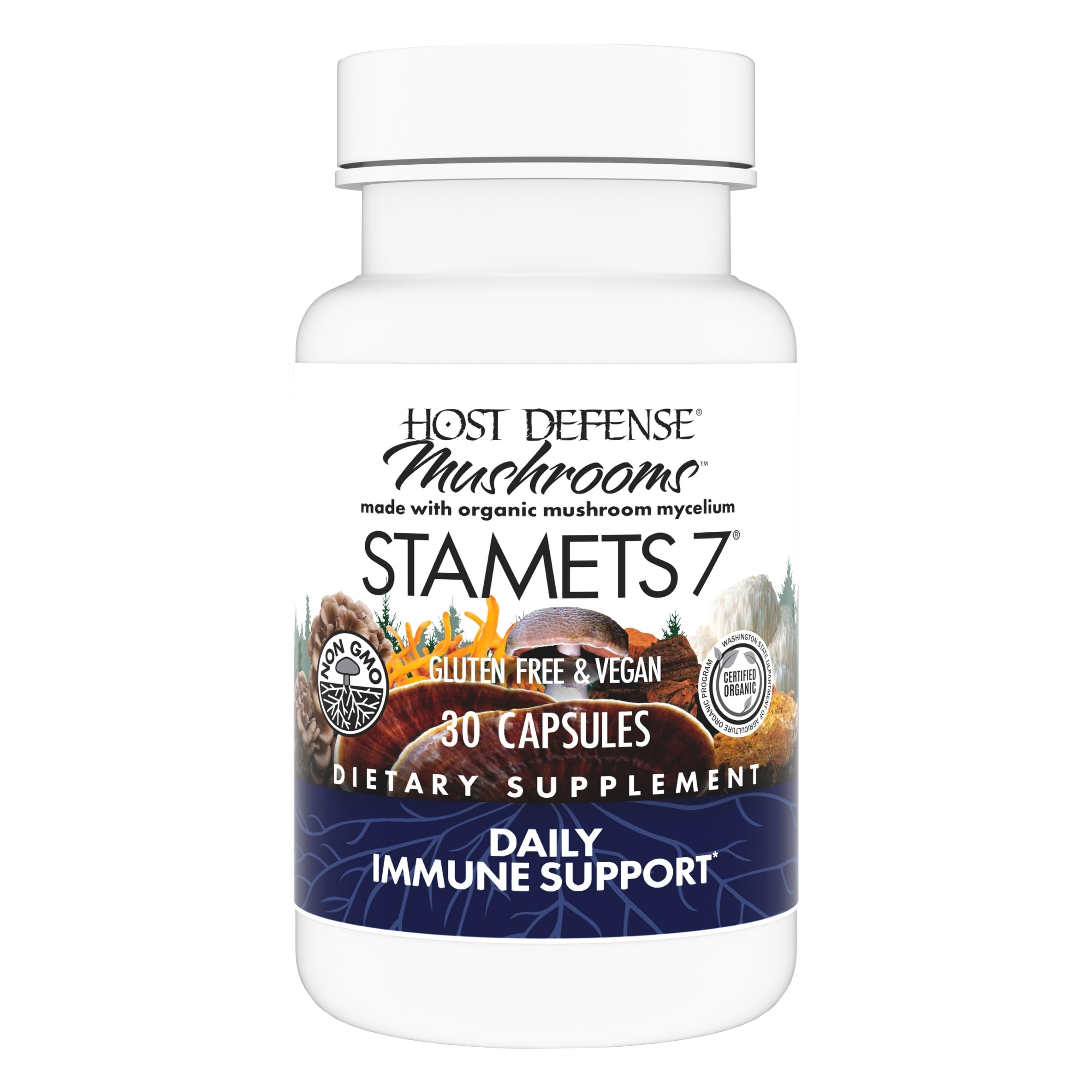 Host Defense Stamets 7, Immune Support, 120 Capsules | 7 Species Blend, Functional Mushroom for Immune Support, 60 Servings