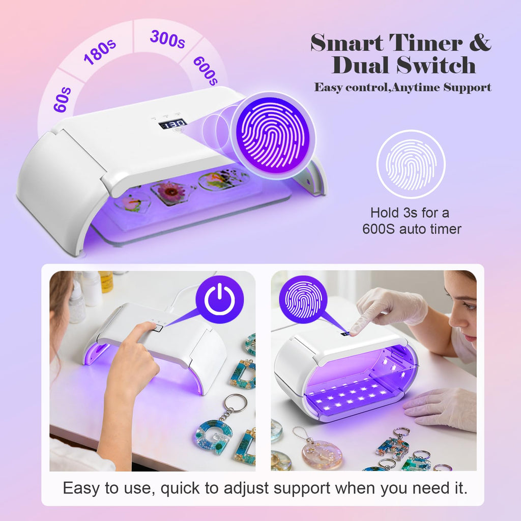 UV Light for Resin,48W 48 LEDs,Double-Sided,360°Surround,Dual 365-405nm