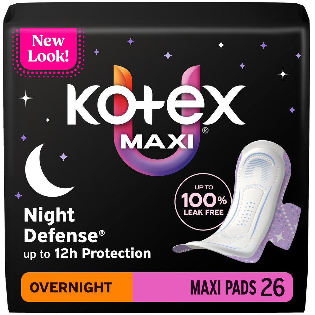 Kotex Overnight Maxi Pads with Wings, 26 Count (Packaging May Vary)