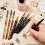 8Pcs Nail Art Brushes Set, 5 Art Liners & 3 Multi Shape Gel Builder Brushes | Liners with 7/9/11/15/25mm bristles for fine lining, gel coating & nail shaping, ideal for salon and DIY nail art
