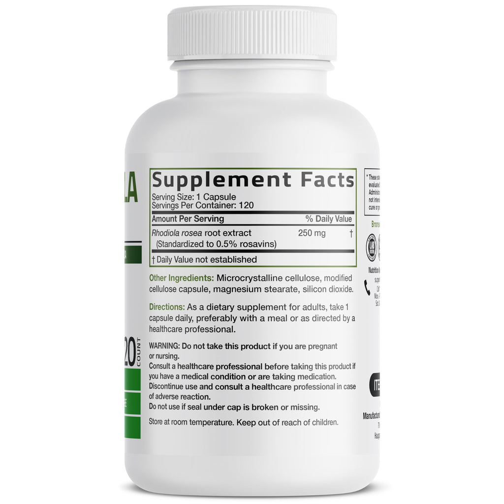 Bronson Rhodiola Rosea Adaptogen for Stress, Mood & Energy, 120 Capsules | Brain Health Support, Vegetarian, Non-GMO, Gluten-Free & Soy-Free