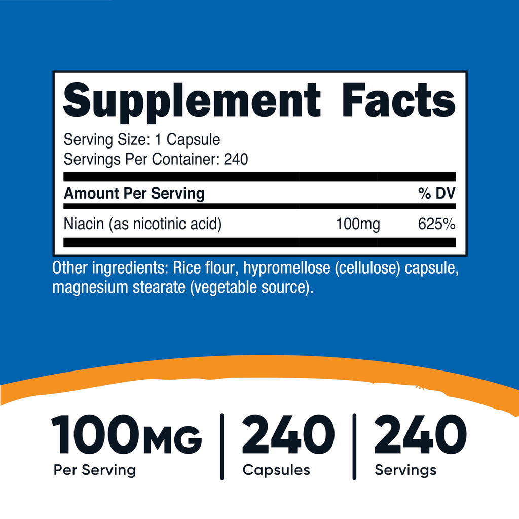 Nutricost Niacin (Vitamin B3) 100mg, 240 Capsules, with Flushing | GMO-Free, Gluten Free