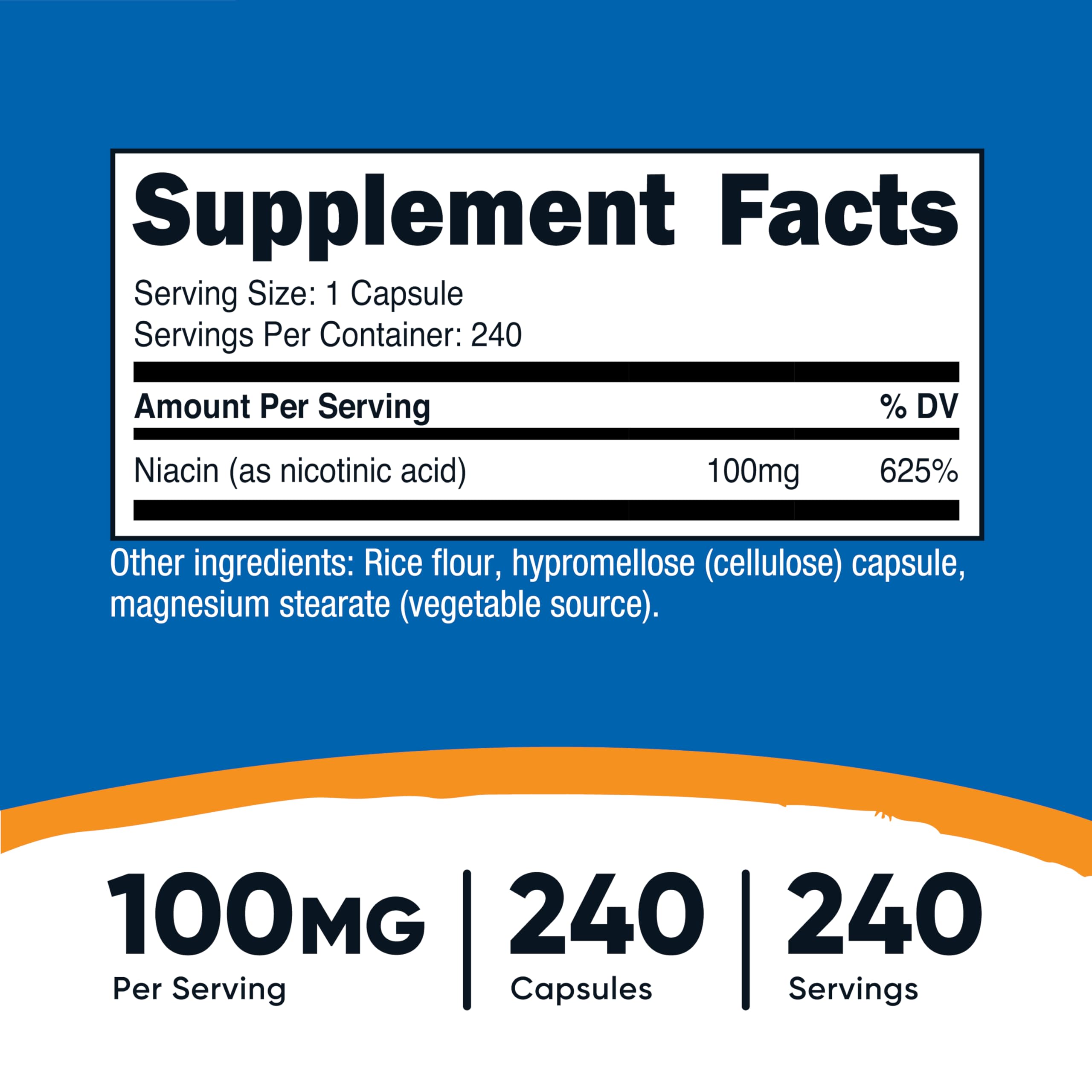 Nutricost Niacin (Vitamin B3) 100mg, 240 Capsules, with Flushing | GMO-Free, Gluten Free