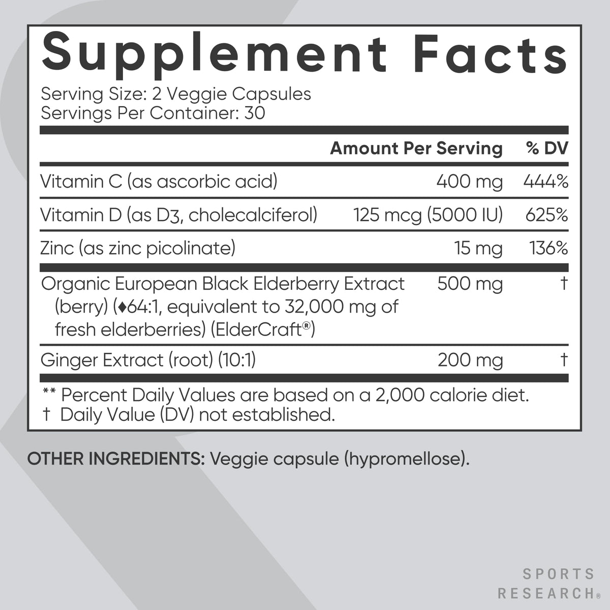 Sports Research® Elderberry Immunity Formula w/Zinc, 60 Count