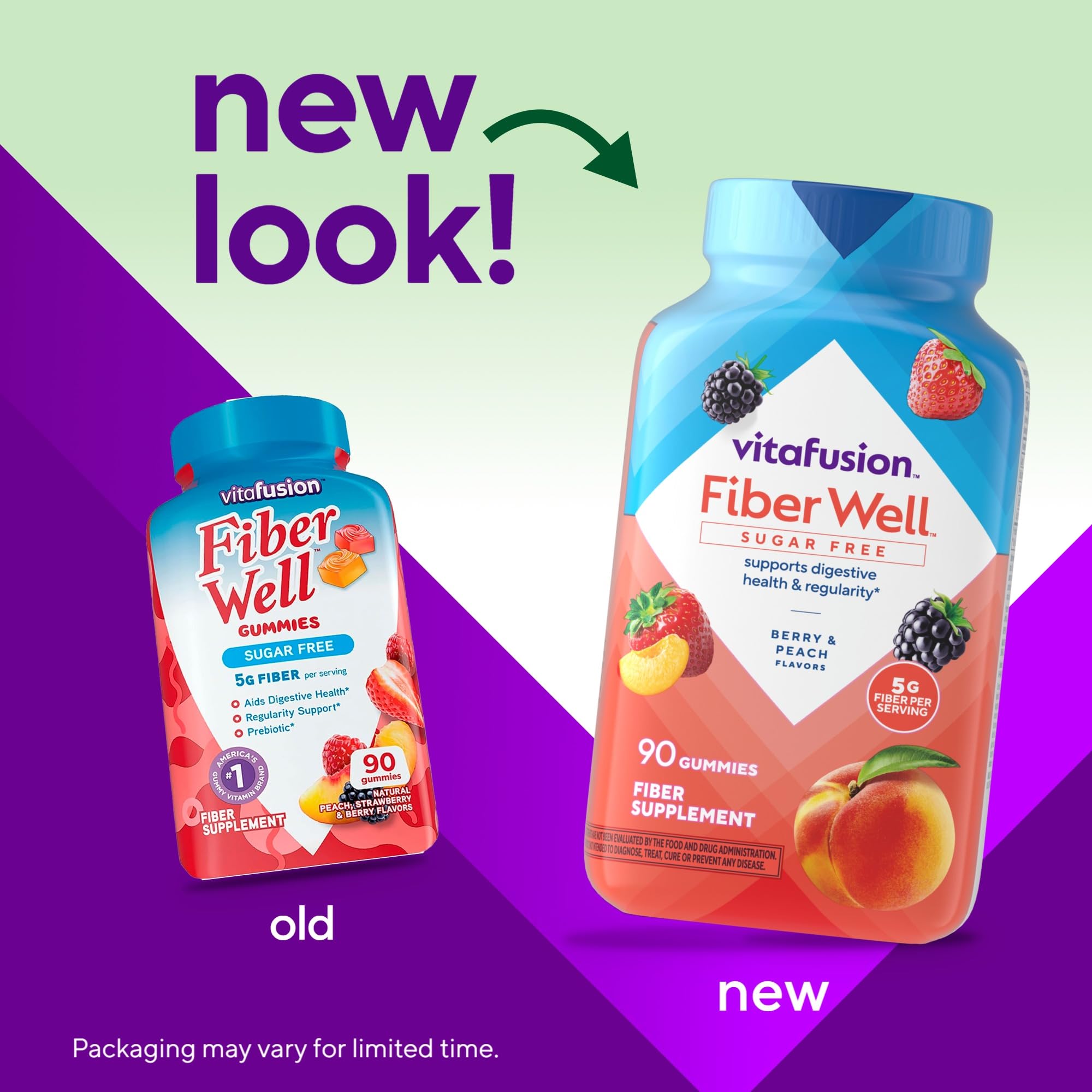 Vitafusion Fiber Well Gummies for GLP-1 Support | 5mg | 90 Count | Sugar Free Adult Gummy | Vitamins For Women & Men | Berry & Peach Flavors | Gluten Free Formula