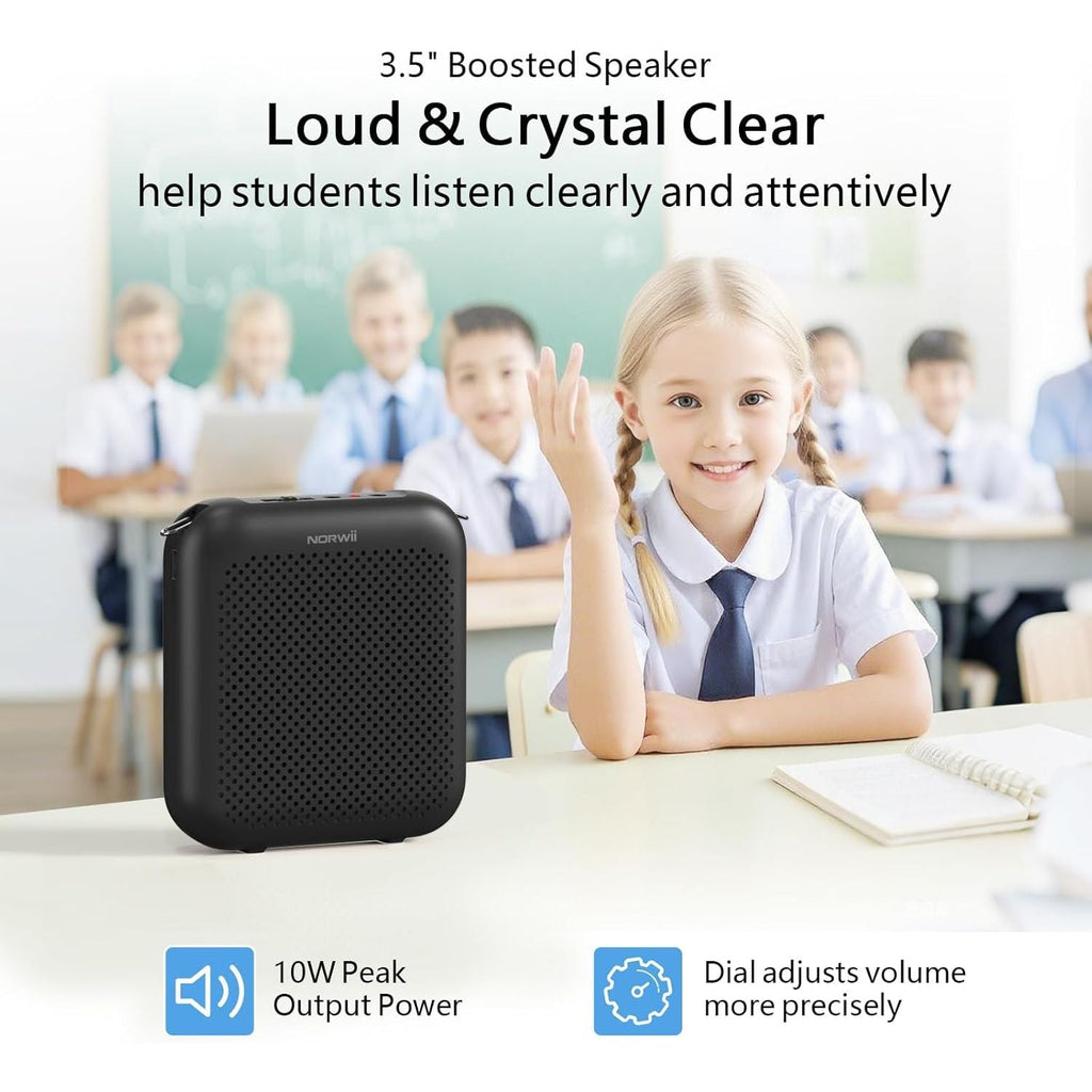 Buy now Norwii Bluetooth Voice Amplifier, Power Amplifiers, Portable Mini Wired Microphone Headset for Teacher Classroom & Outdoor Lectures, Teaching, Tour Guides, USB-C Rechargeable - 2000mAh, Black at indiglob india