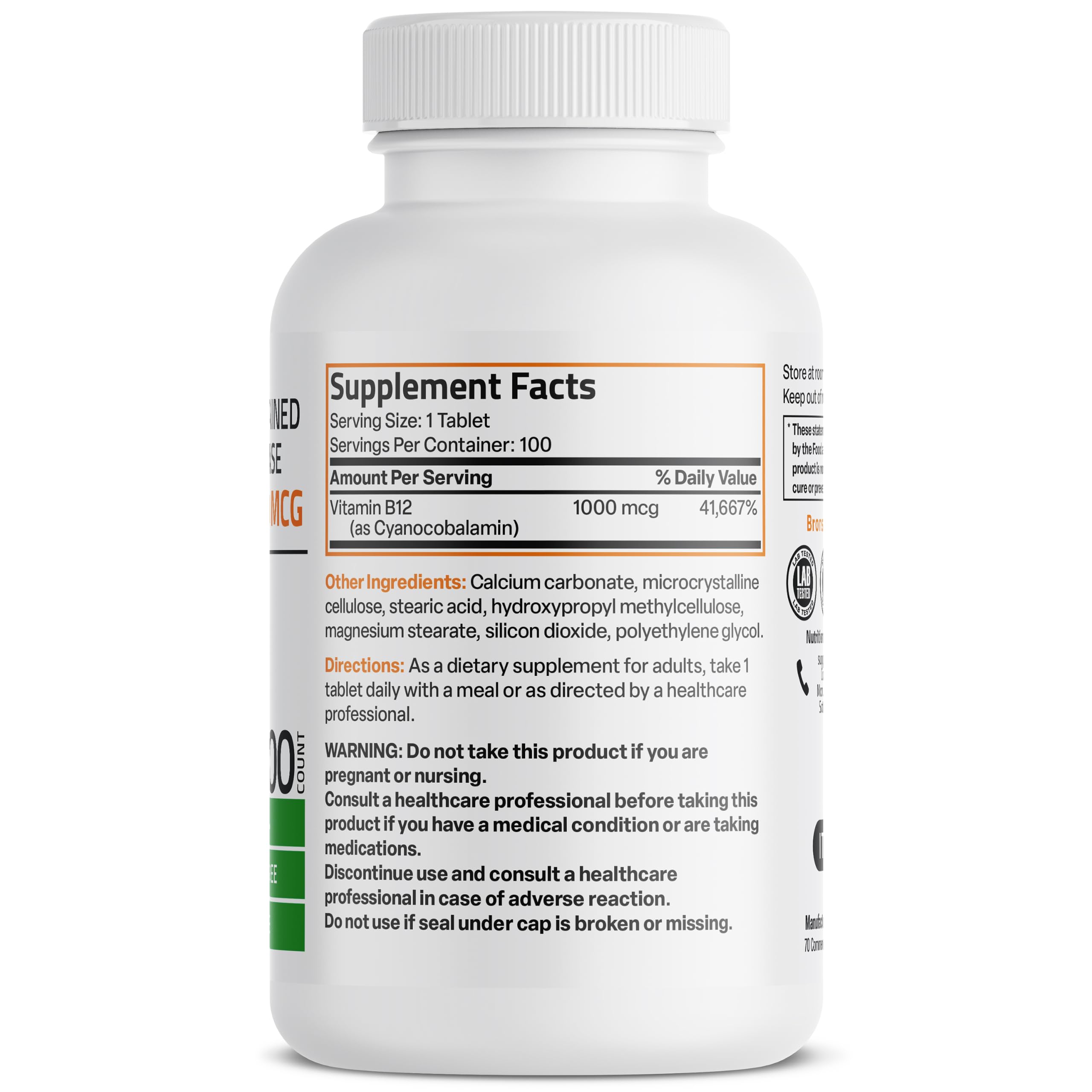 Bronson Vitamin B12 1000 mcg Sustained Release, Energy Support, 100 Tablets | Healthy Brain Function & Nervous System Support, Vegan, Non-GMO, Gluten-Free & Soy-Free