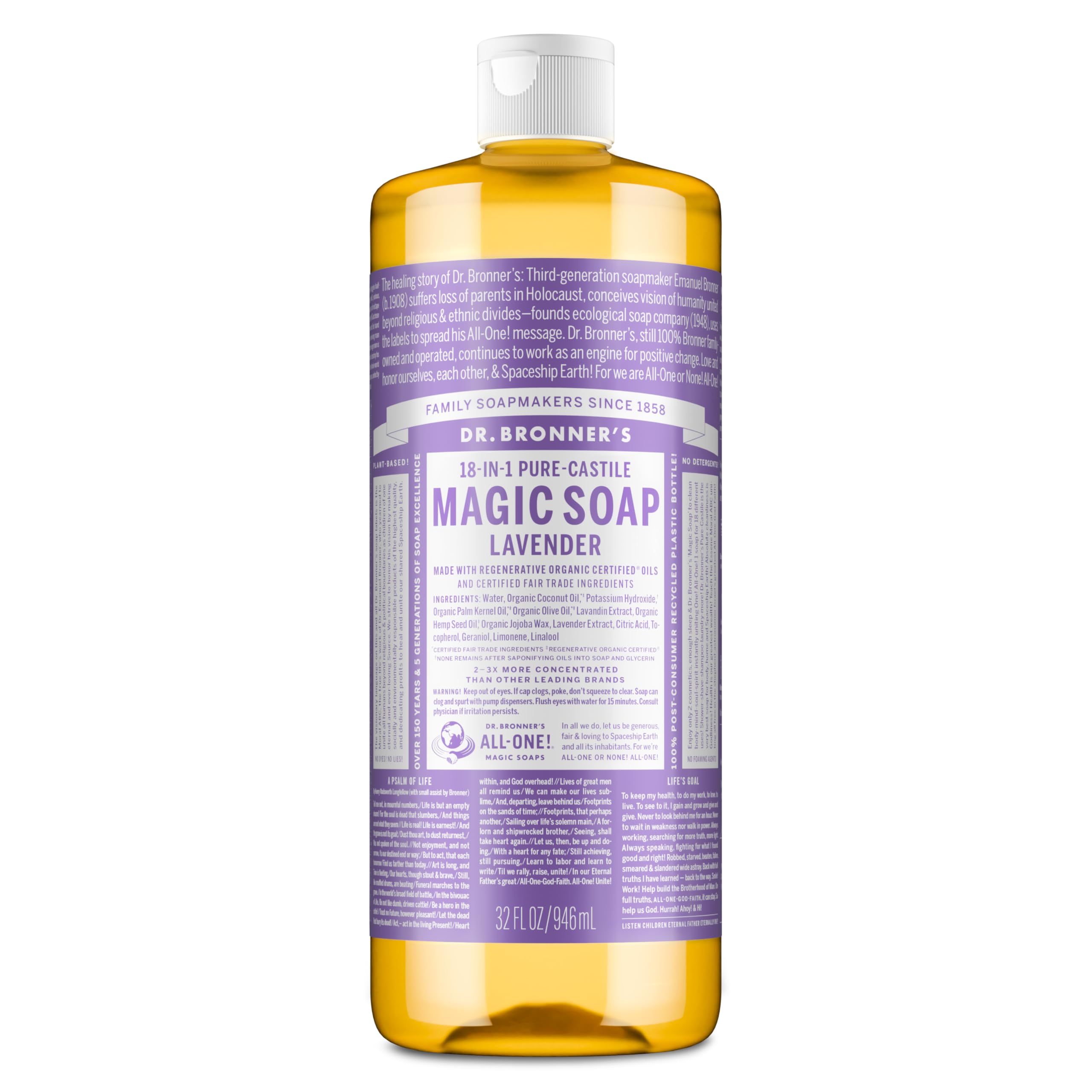 Buy now Dr. Bronner's Magic Soap-Pure-Castile Liquid Soap (Lavender, 8 ounce)-Regenerative Organic Certified Oils, 18-in-1 Uses: Body, Hair, Laundry, Pets & Dishes, Concentrated, Vegan, Non-GMO at indiglob india