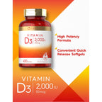 Carlyle Vitamin D3 2000IU Softgels | 400 Count | 50 mcg | Non-GMO, Gluten Free Formula | Vitamin D Supplement