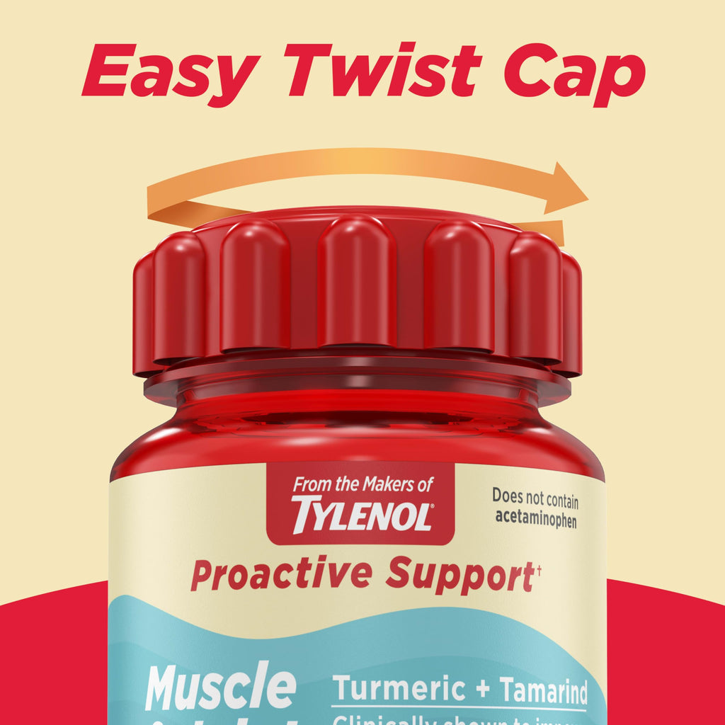 Tylenol Proactive Support Muscle & Joint Supplements + Stress, 30 ct | Drug-Free, Tamarind + Turmeric Supplement, Sceletium Extract, Improves Joint Comfort & Flexibility