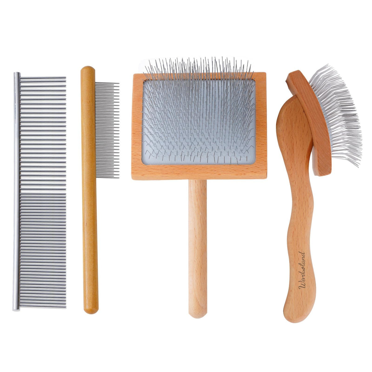 Slicker Brush for Long Haired Dogs, Wooden Ergonomic Handle
