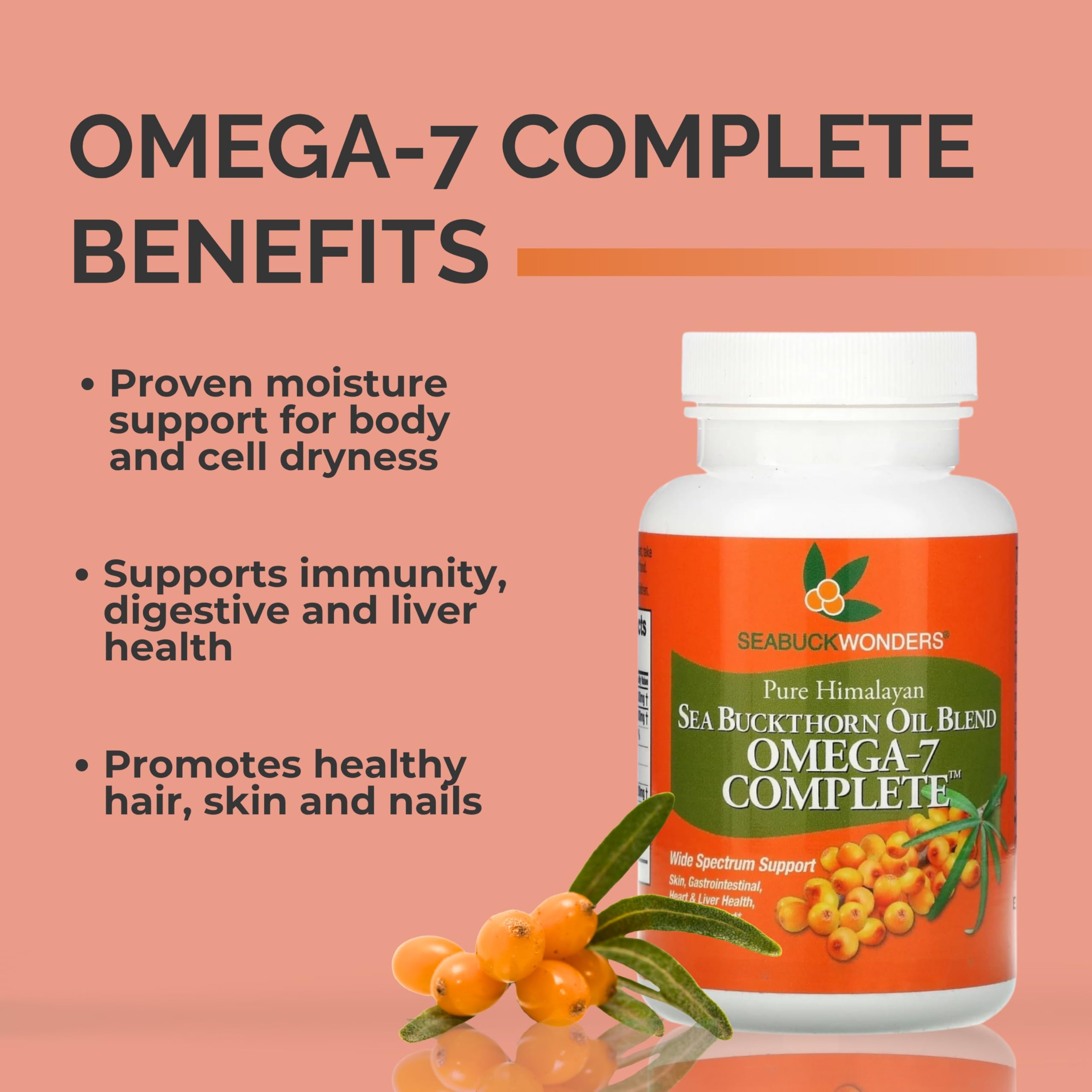 SeabuckWonders Organic Sea Buckthorn Oil Omega-7 Complete, 30 Softgels | 15 Day Supply, with Omega 3, 6 & 9, Supports Hair, Skin & Nails, 100% Pure with Zero Filler Oil