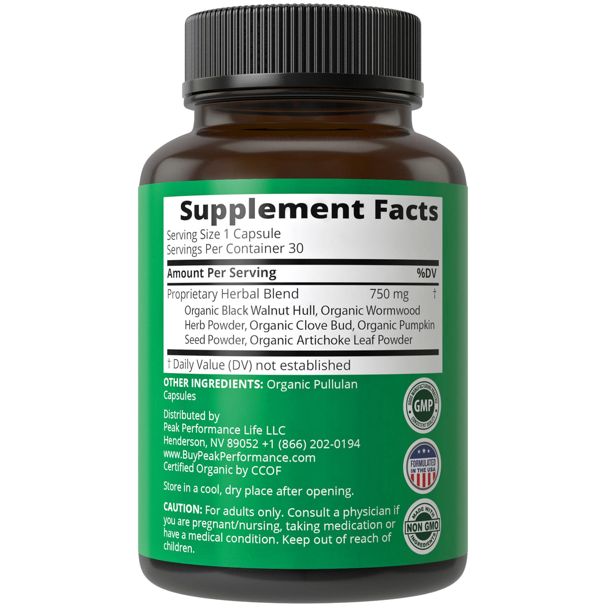 USDA Organic Wormwood Black Walnut Clove Cleanse for Humans Capsules