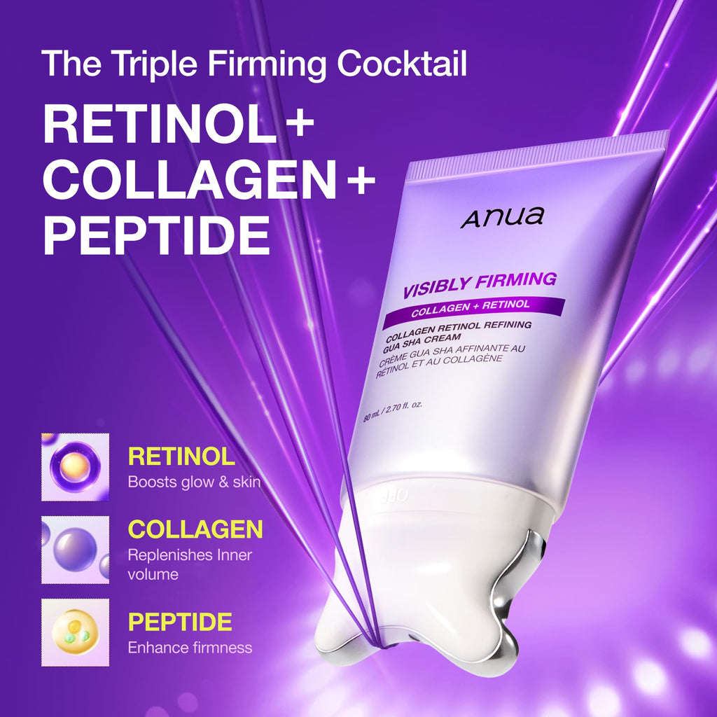 ANUA Collagen Retinol Refining Gua Sha Cream, 2.7 fl.oz | Neck Cream For Lifting & Firming, Jawline to Décolleté, Daily Moisturizer, Fine Line Care, Neck Massager, Korean Skincare