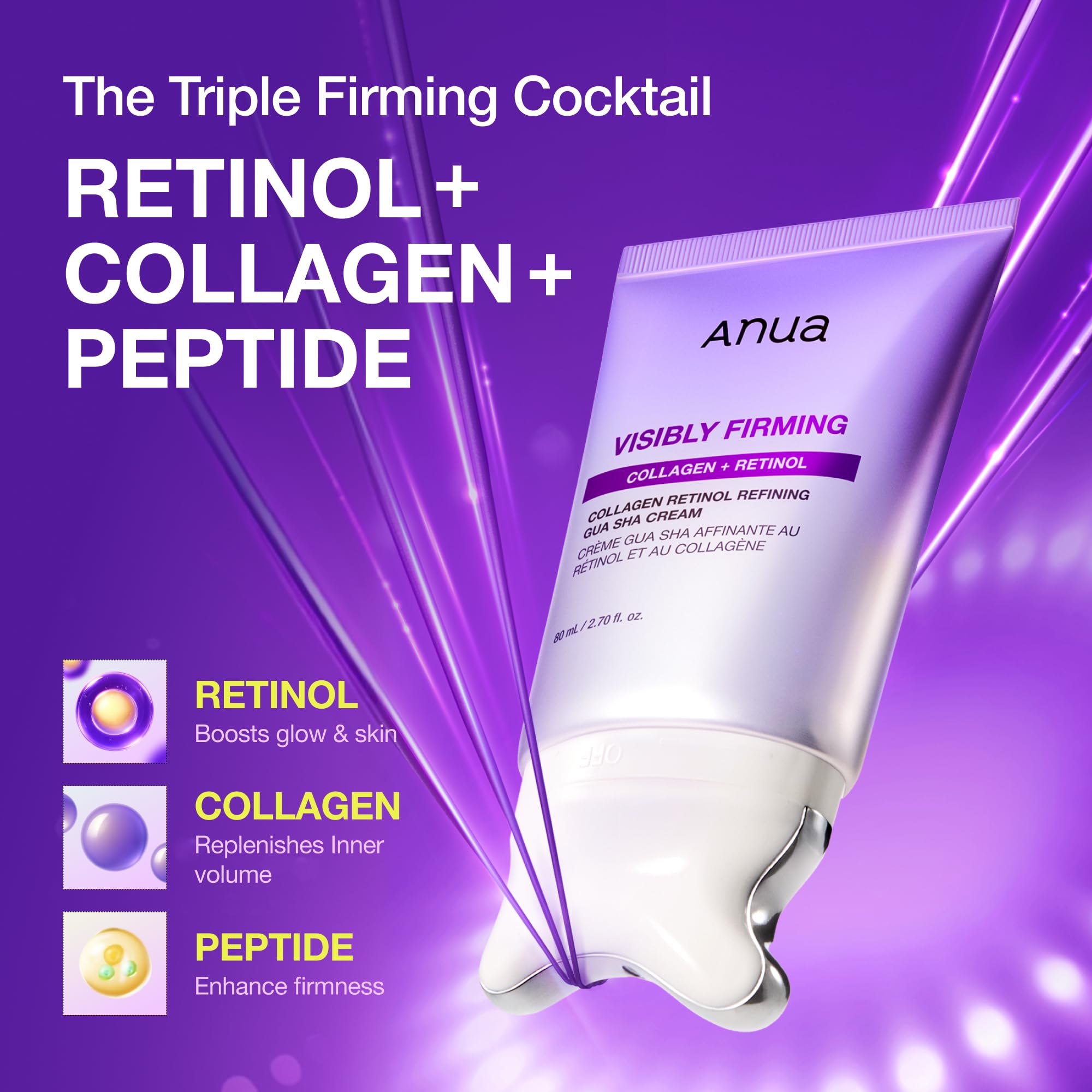 ANUA Collagen Retinol Refining Gua Sha Cream, 2.7 fl.oz | Neck Cream For Lifting & Firming, Jawline to Décolleté, Daily Moisturizer, Fine Line Care, Neck Massager, Korean Skincare