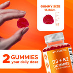Vitamatic Vitamin D3 + K2 Gummies 60 Count | D-3 5000 IU + Vitamin K 140mcg for Bone Heart & Immune Support, Pectin-Based, Non-GMO, Gluten-Free
