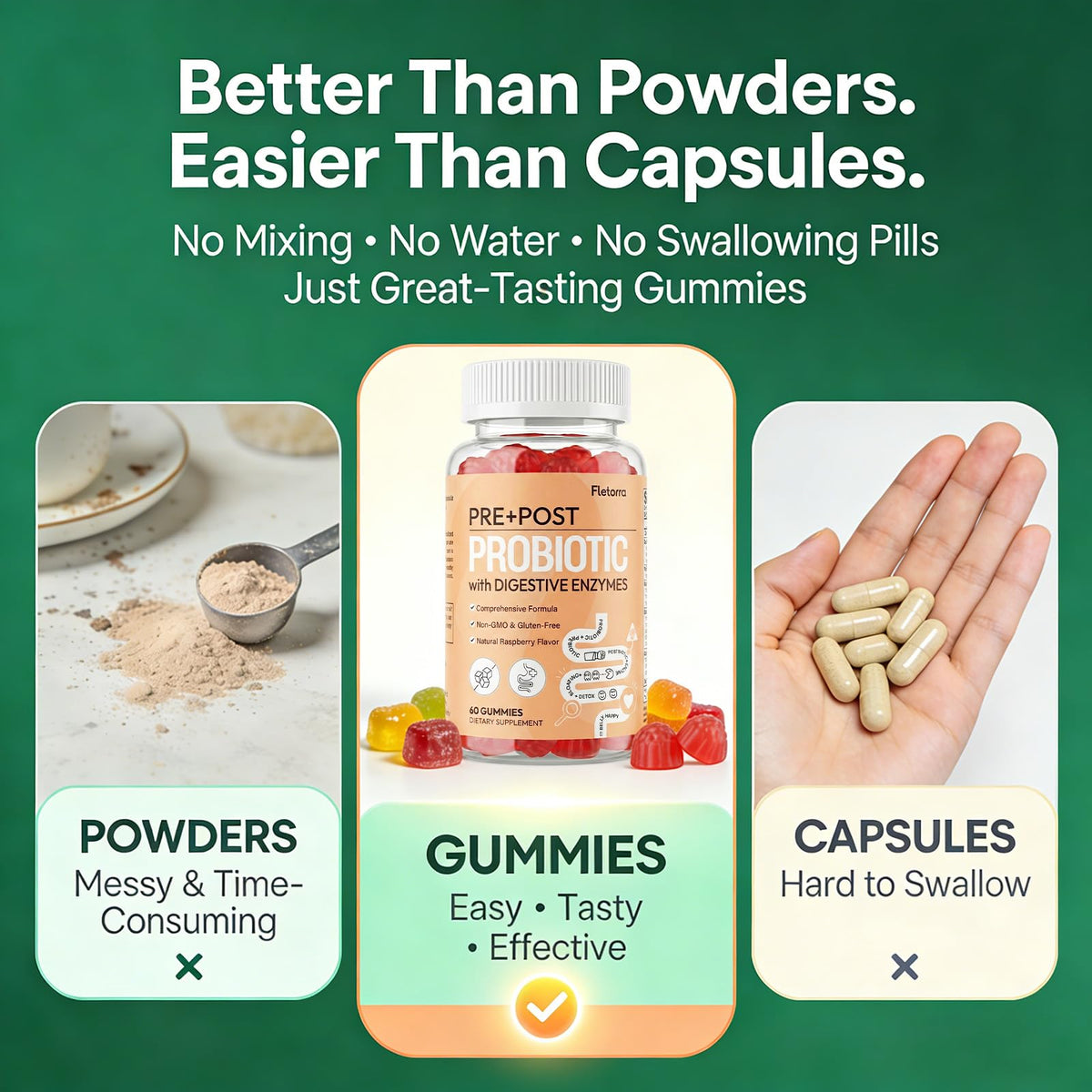 Probiotic Gummies, Probiotics for Gut Health, 0 Sugar - 60 Counts