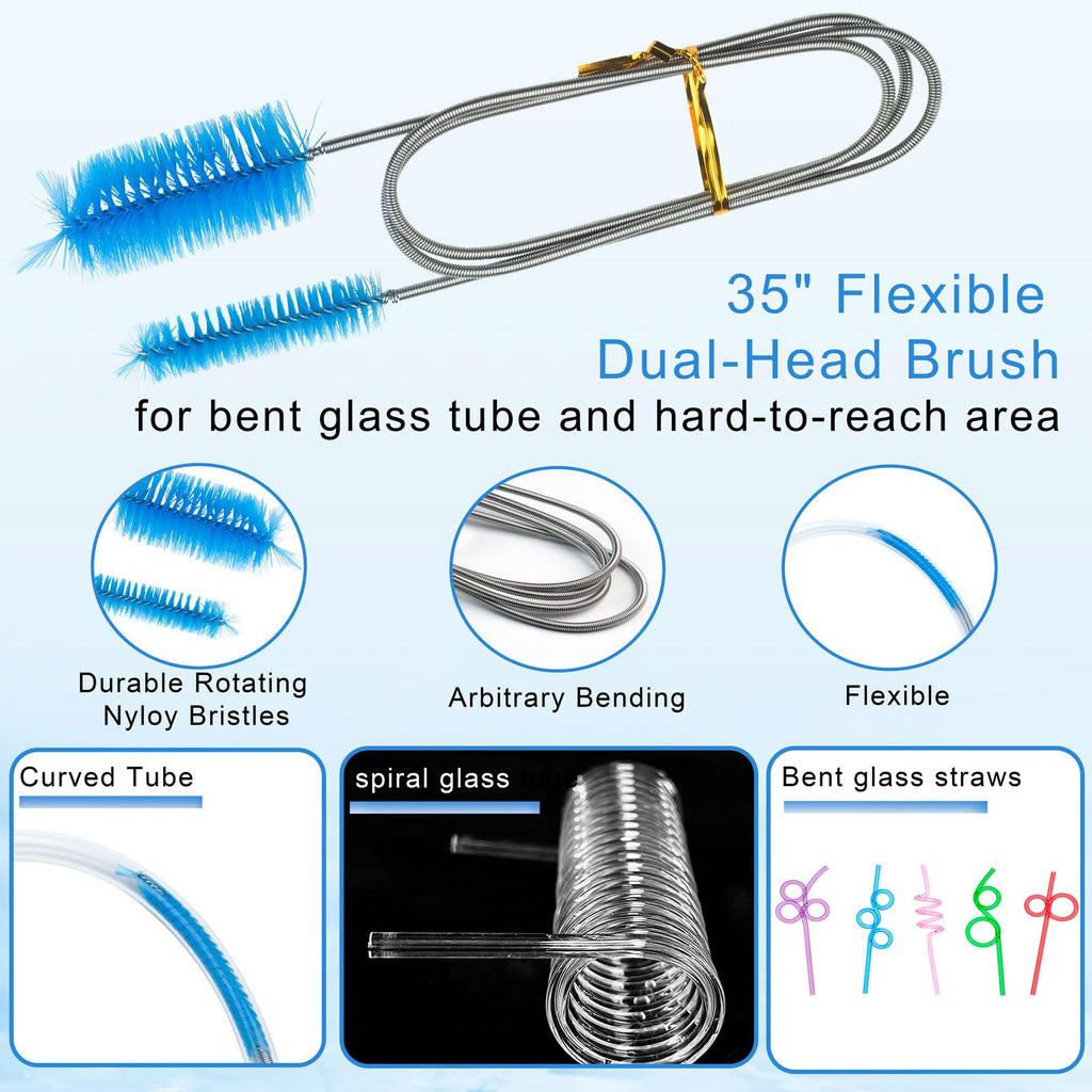 13Pcs Glass Cleaning Kit Tube Pipe Cleaners Straw Cleaner Brush - Reusable Handles Extra Long Bottle Brush & for Glass Water Stan-Ley Mugs (40,30,20 oz), for Sippy Cup, Water Bottle, Tubes Drains