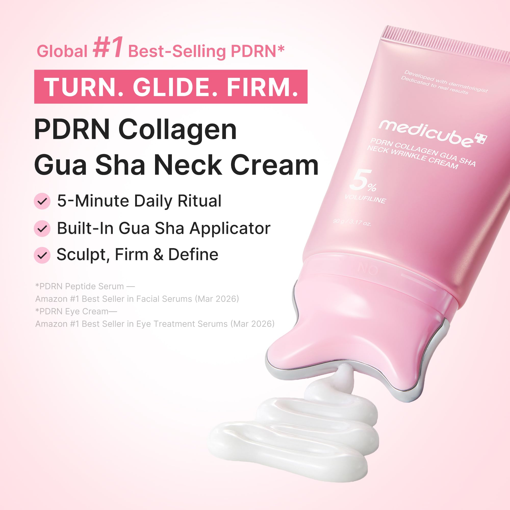 medicube PDRN Collagen Gua Sha Neck Wrinkle Cream - Firming, Contour Care | Built-In Gua Sha Massager with Volufiline 5% - For the Look of Fine Lines, Jawline, Neck, Décolleté, Korean Skincare, 3.17 oz